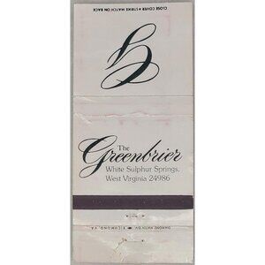 Vintage Matchbook Cover The Greenbrier White Sulphur Springs West Virginia WV